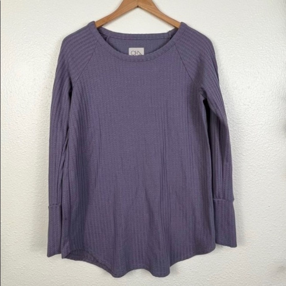 Chaser Waffle Knit Scoop Neck Button Sleeve Sweater Purple Women’s Size S